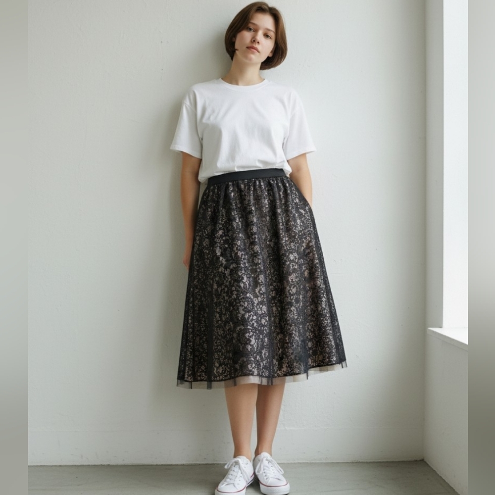 Express Black Lace Midi Skirt